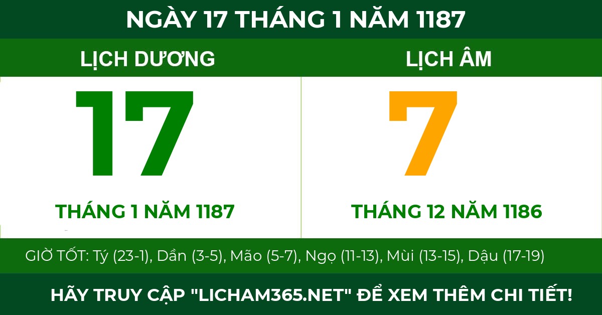lịch âm ngày 17 tháng 1 năm 1187