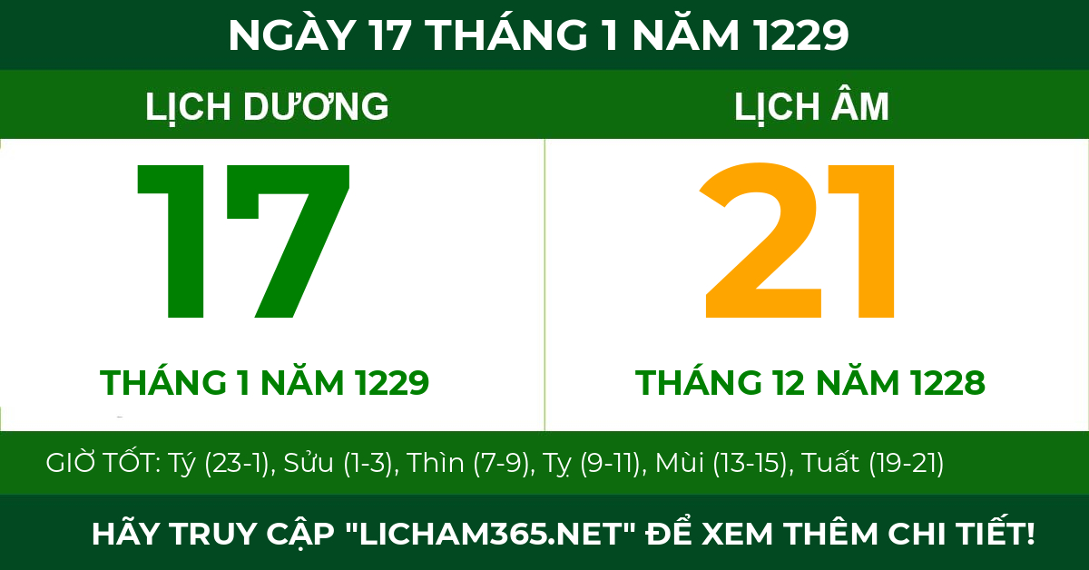 lịch âm ngày 17 tháng 1 năm 1229