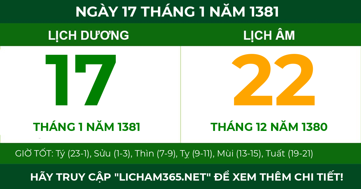 lịch âm ngày 17 tháng 1 năm 1381