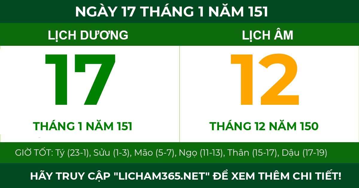 lịch âm ngày 17 tháng 1 năm 151