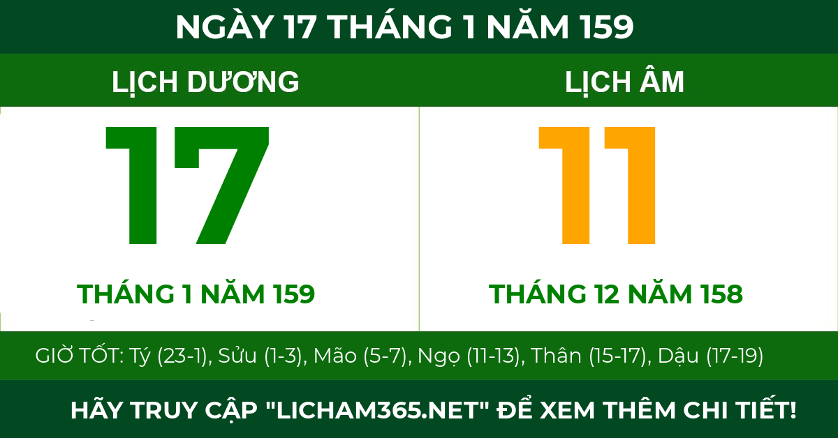 lịch âm ngày 17 tháng 1 năm 159