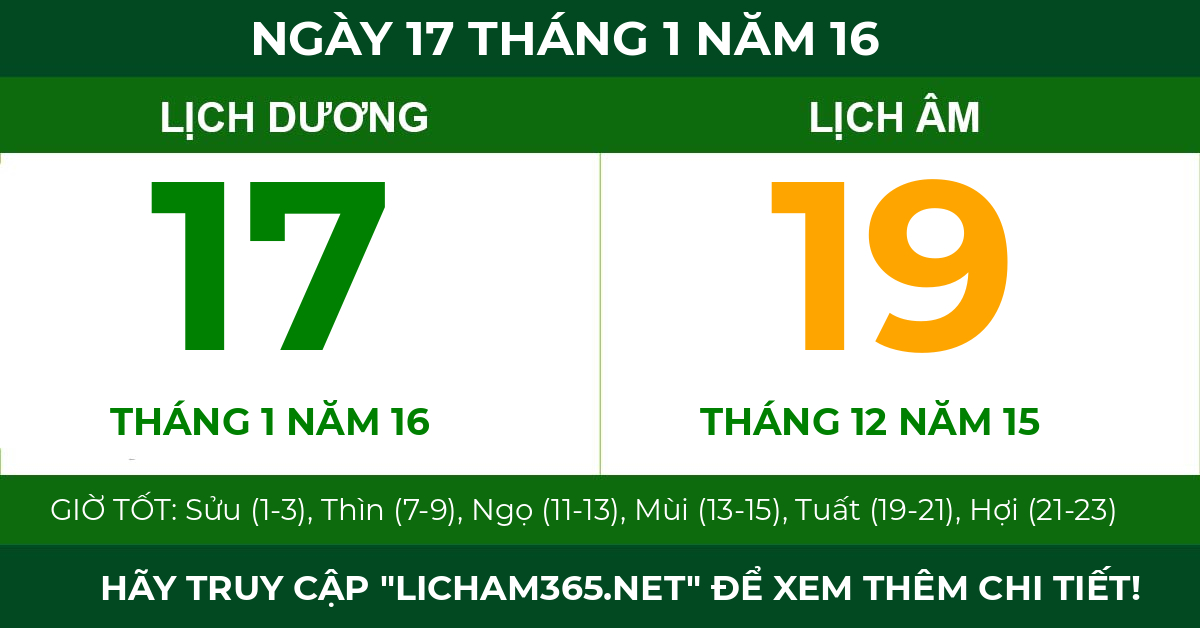 lịch âm ngày 17 tháng 1 năm 16