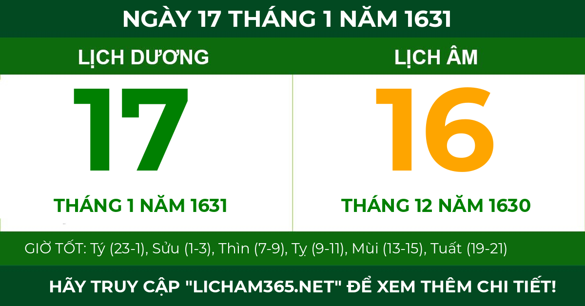 lịch âm ngày 17 tháng 1 năm 1631