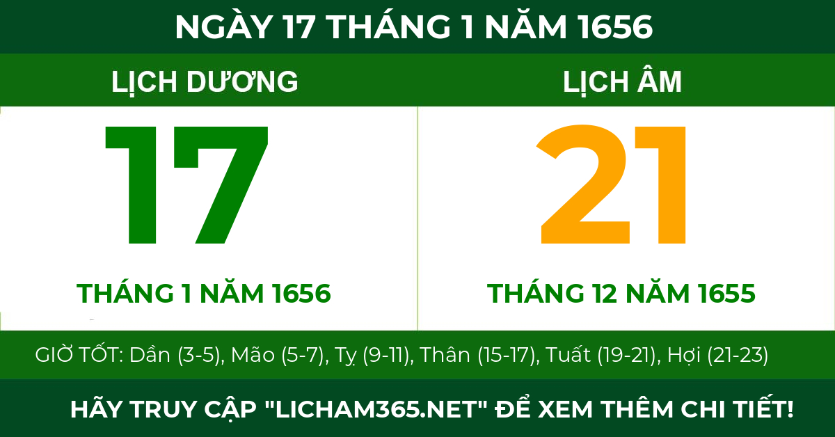 lịch âm ngày 17 tháng 1 năm 1656