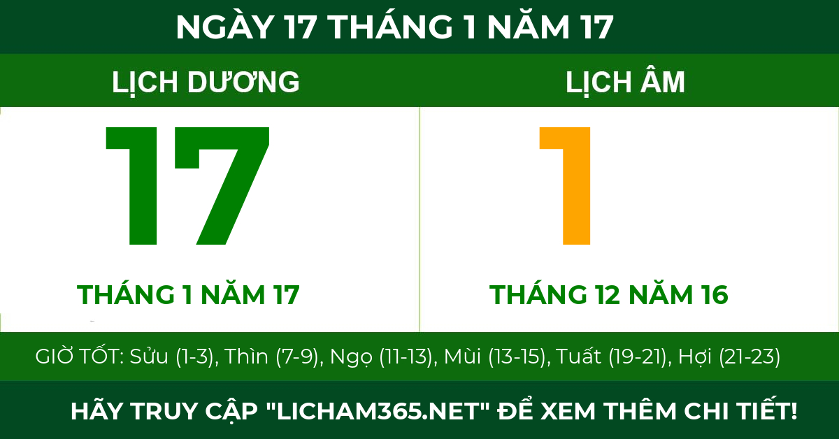 lịch âm ngày 17 tháng 1 năm 17