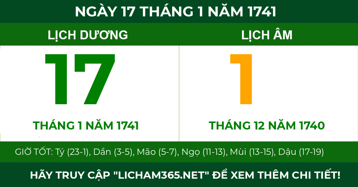 lịch âm ngày 17 tháng 1 năm 1741