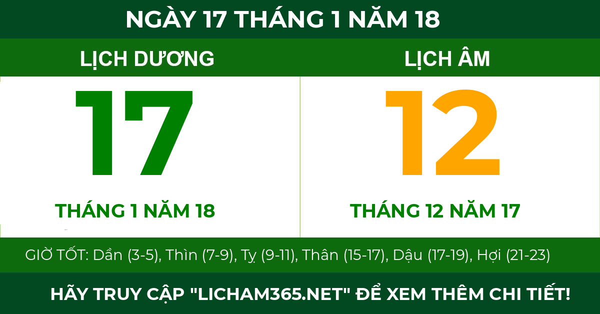 lịch âm ngày 17 tháng 1 năm 18