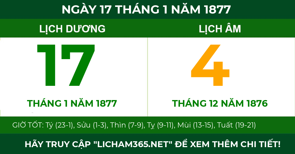 lịch âm ngày 17 tháng 1 năm 1877