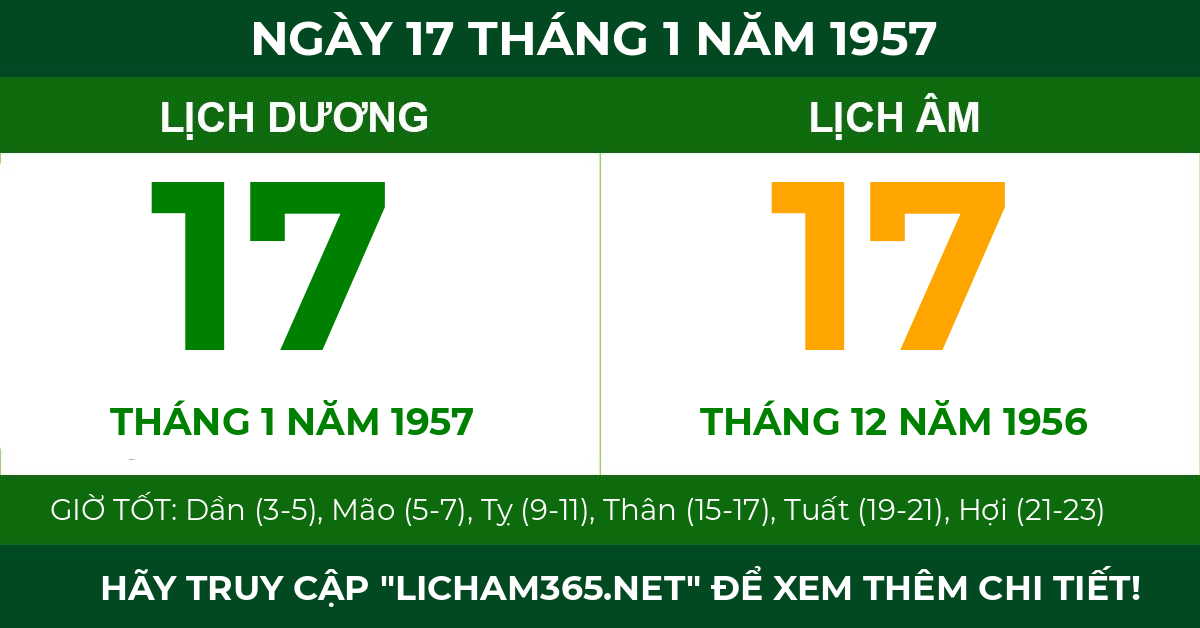 lịch âm ngày 17 tháng 1 năm 1957
