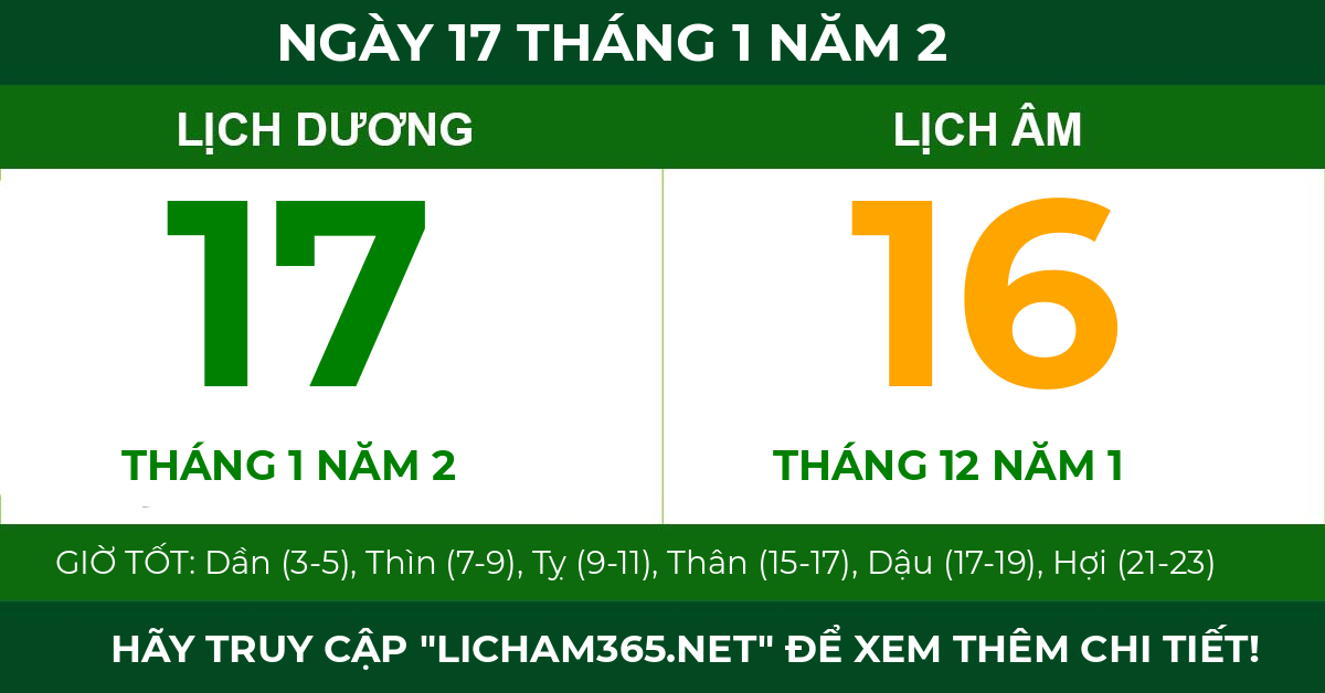 lịch âm ngày 17 tháng 1 năm 2