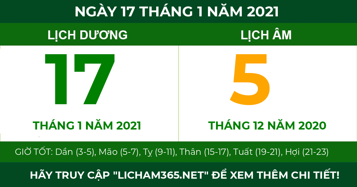 lịch âm ngày 17 tháng 1 năm 2021