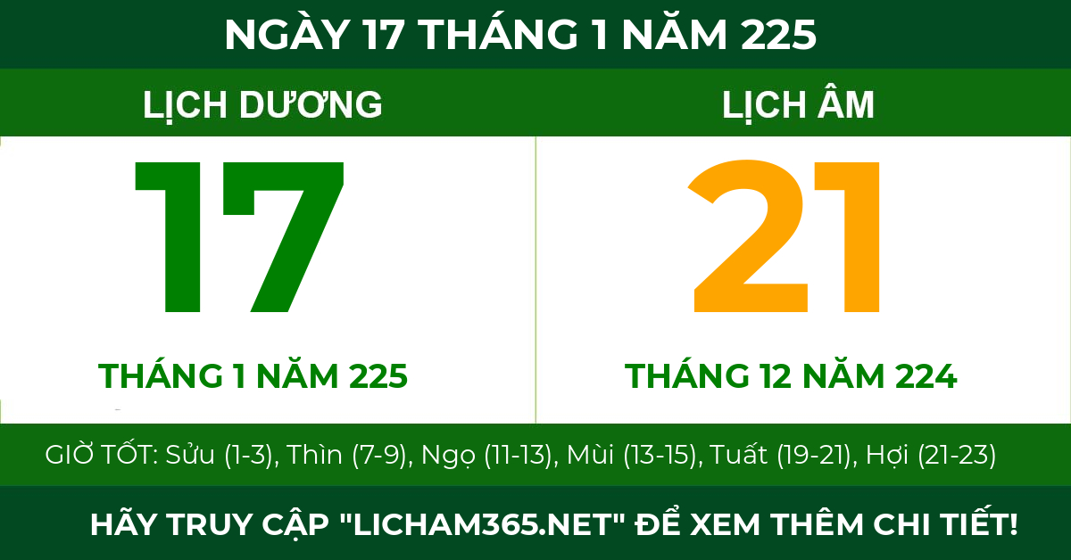 lịch âm ngày 17 tháng 1 năm 225