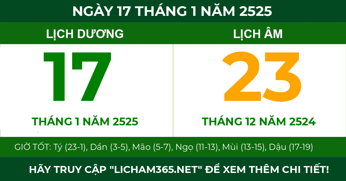 lịch âm ngày 17 tháng 1 năm 2525