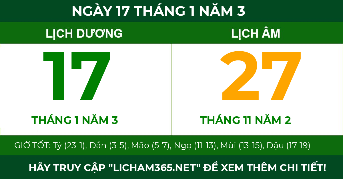 lịch âm ngày 17 tháng 1 năm 3