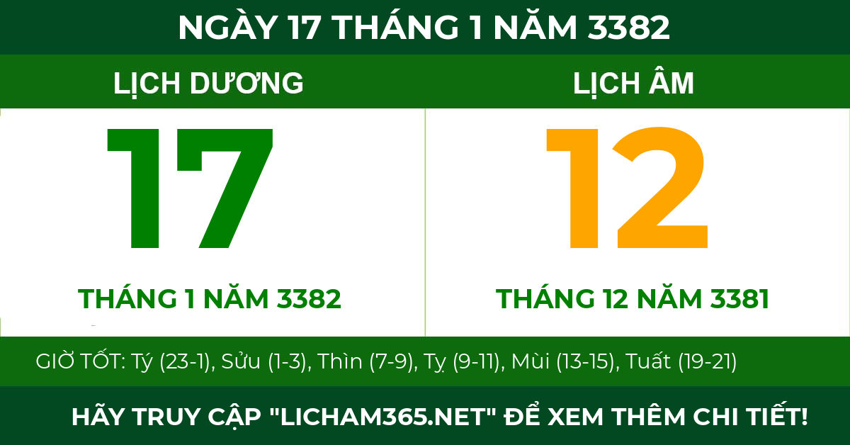 lịch âm ngày 17 tháng 1 năm 3382