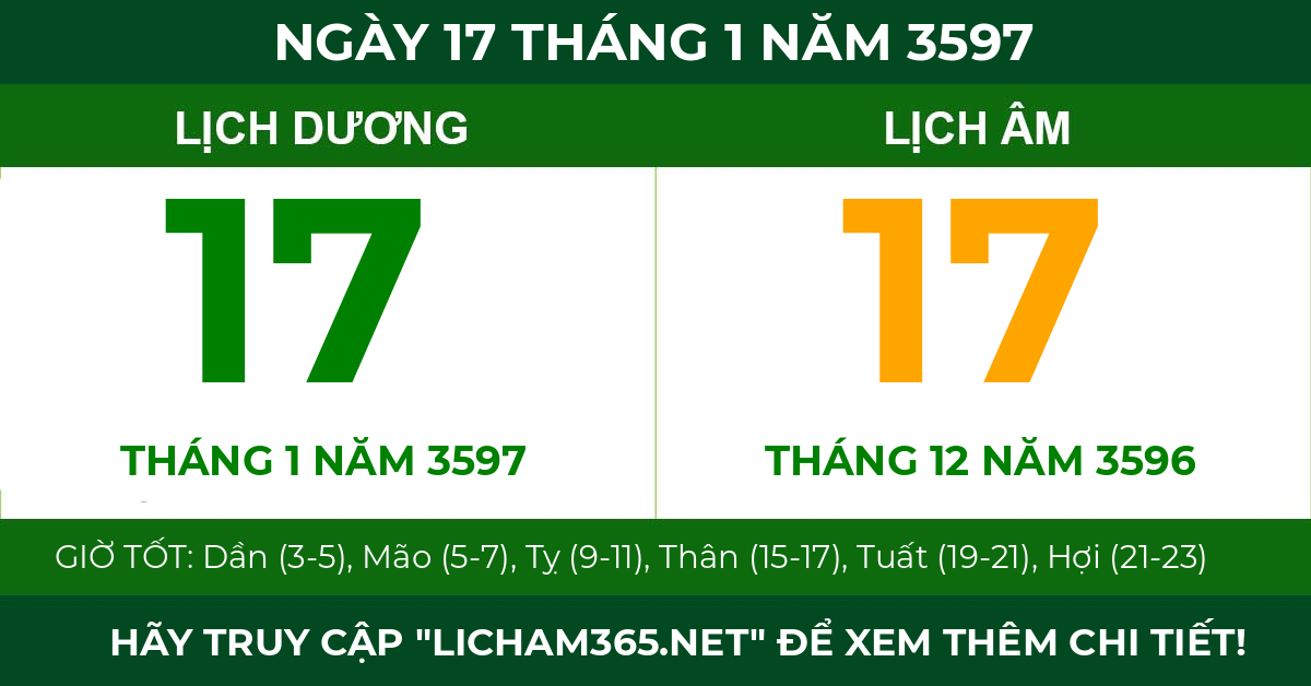 lịch âm ngày 17 tháng 1 năm 3597