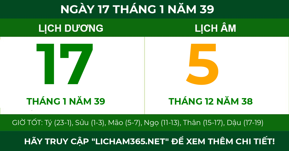 lịch âm ngày 17 tháng 1 năm 39