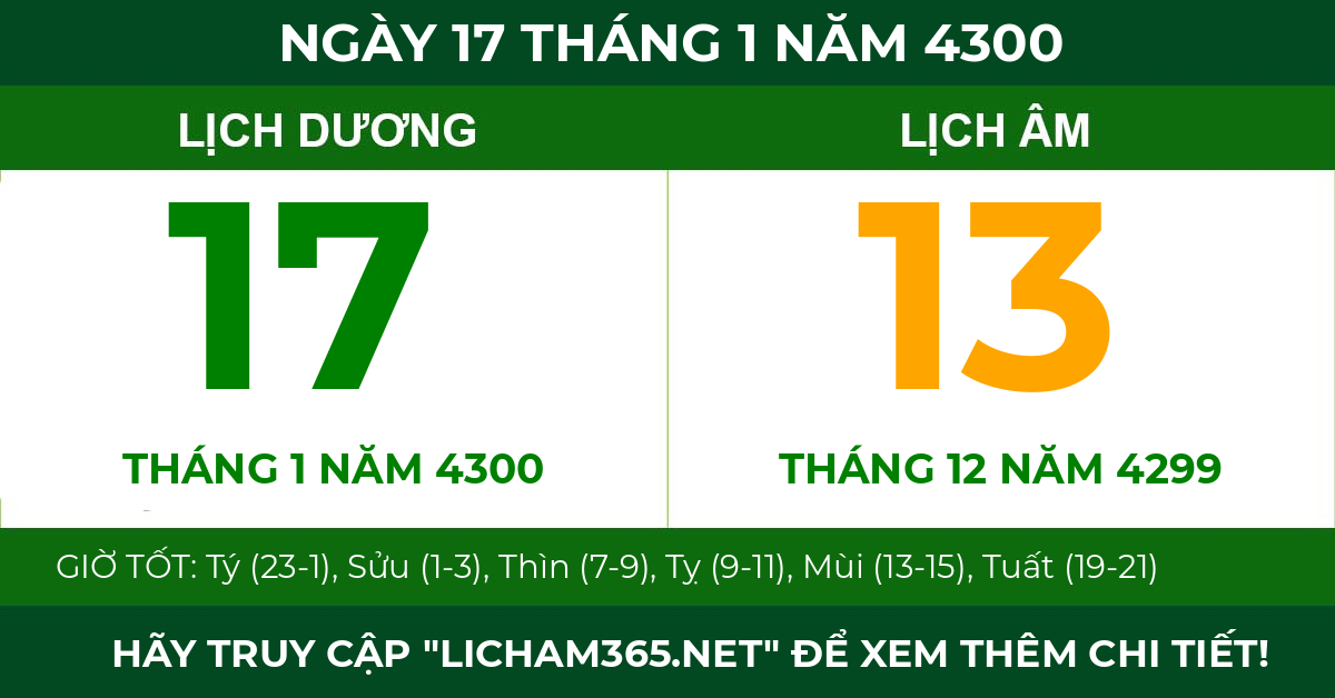 lịch âm ngày 17 tháng 1 năm 4300