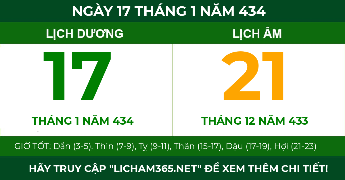 lịch âm ngày 17 tháng 1 năm 434