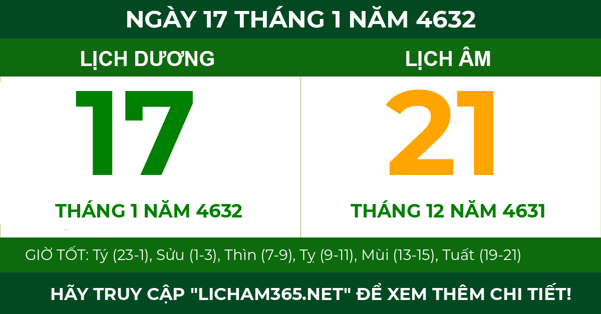 lịch âm ngày 17 tháng 1 năm 4632