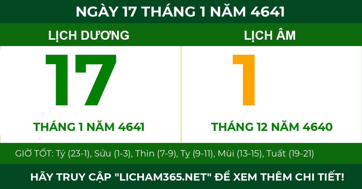 lịch âm ngày 17 tháng 1 năm 4641