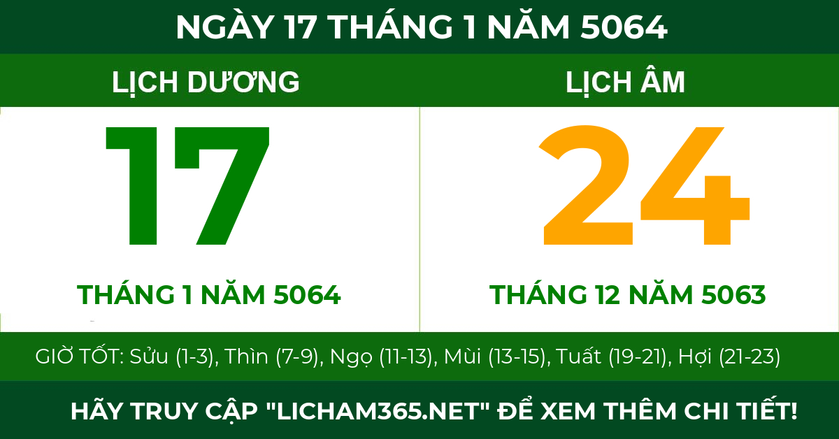 lịch âm ngày 17 tháng 1 năm 5064