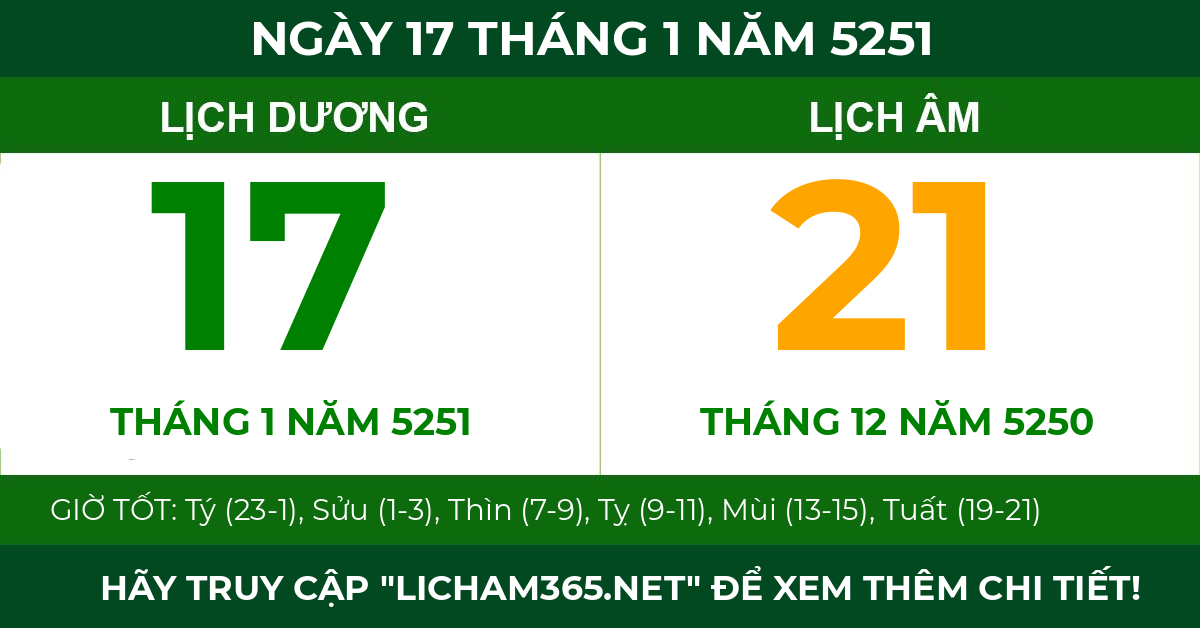 lịch âm ngày 17 tháng 1 năm 5251