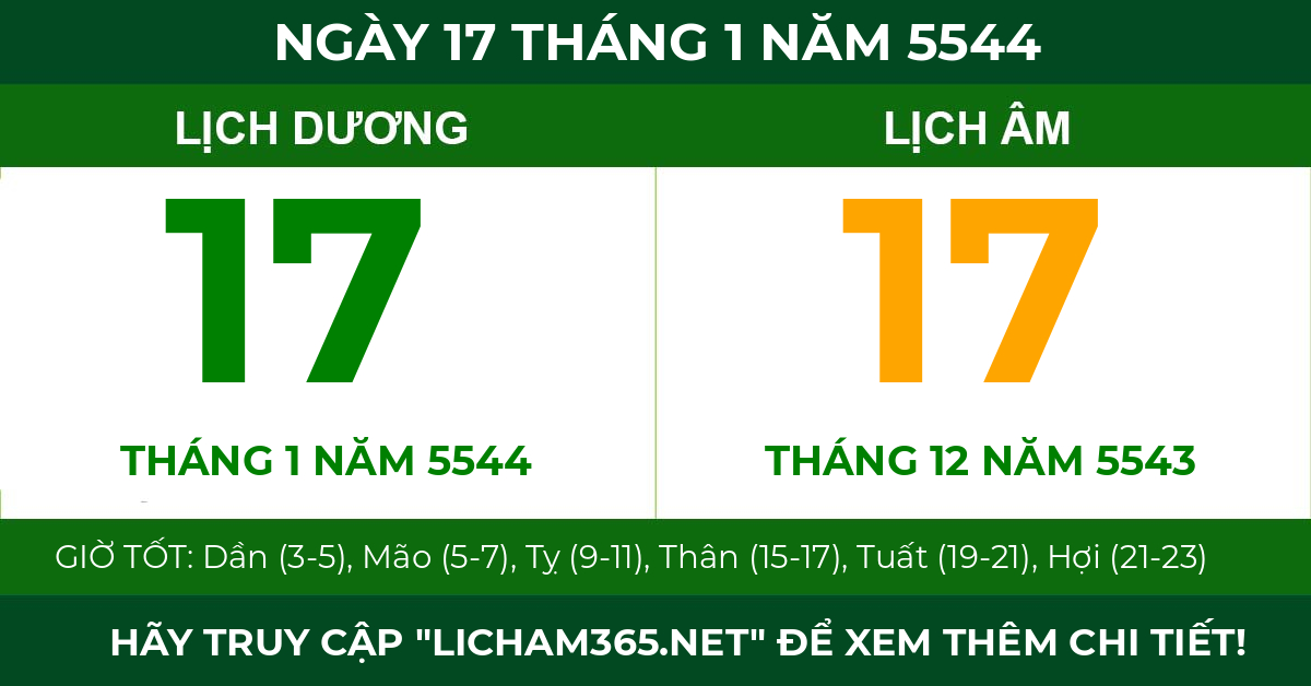 lịch âm ngày 17 tháng 1 năm 5544