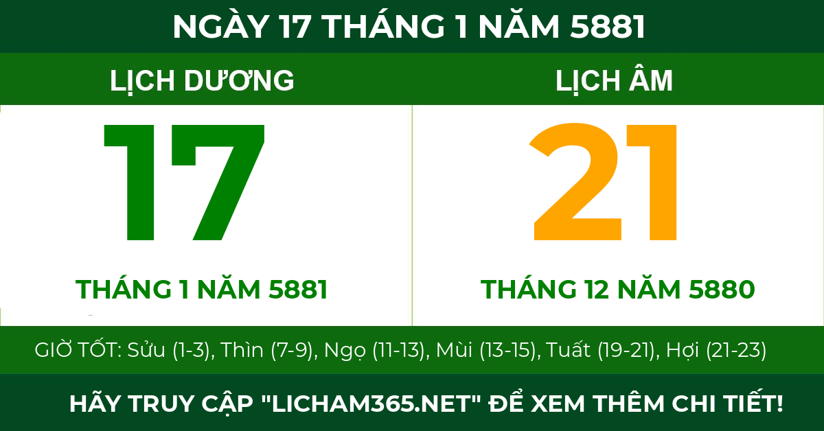 lịch âm ngày 17 tháng 1 năm 5881