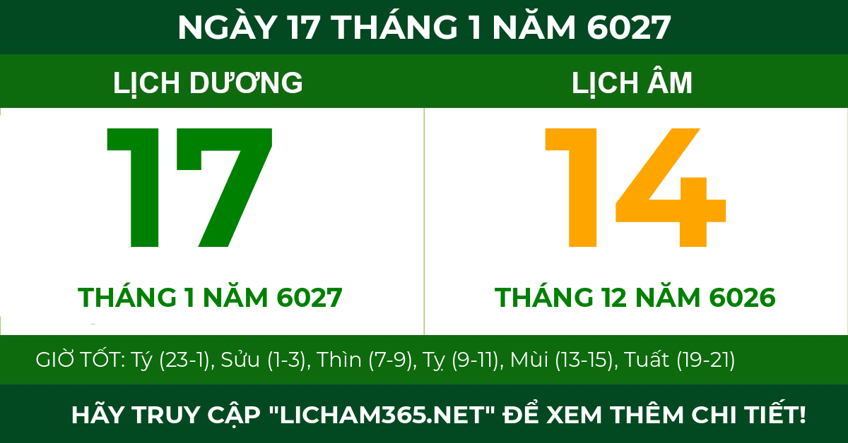 lịch âm ngày 17 tháng 1 năm 6027