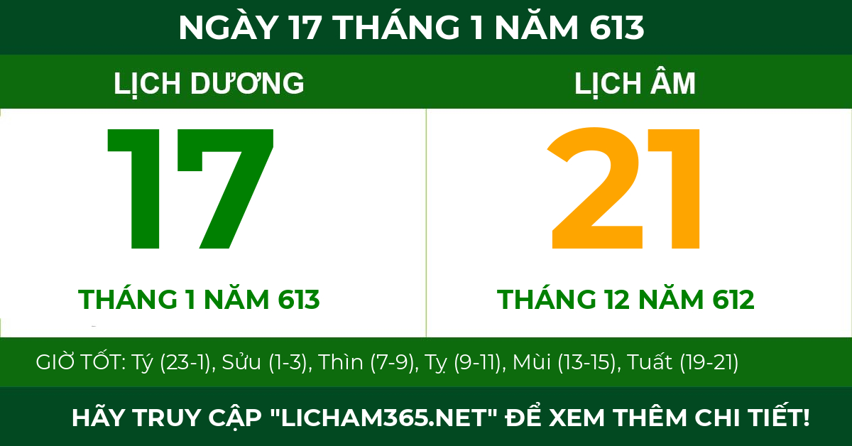 lịch âm ngày 17 tháng 1 năm 613