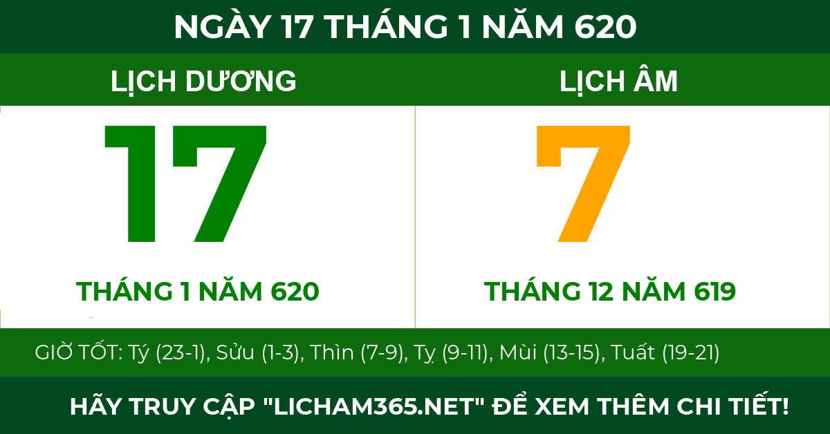 lịch âm ngày 17 tháng 1 năm 620