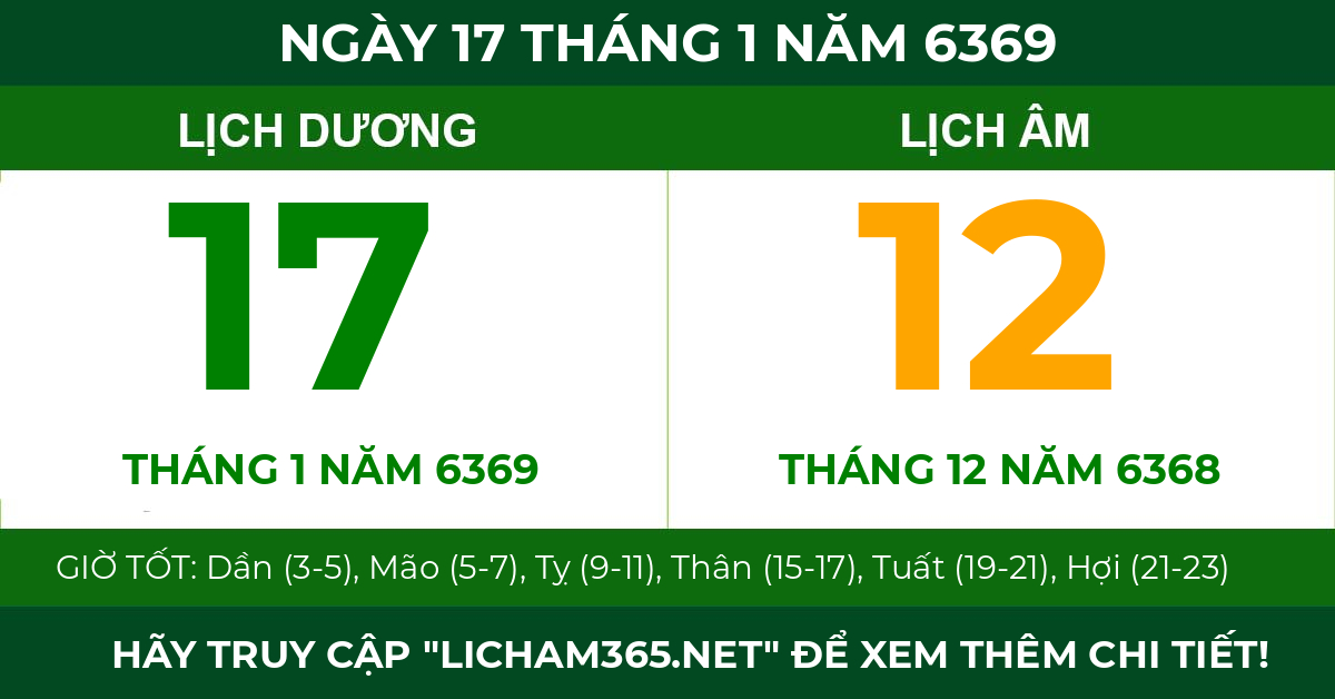 lịch âm ngày 17 tháng 1 năm 6369