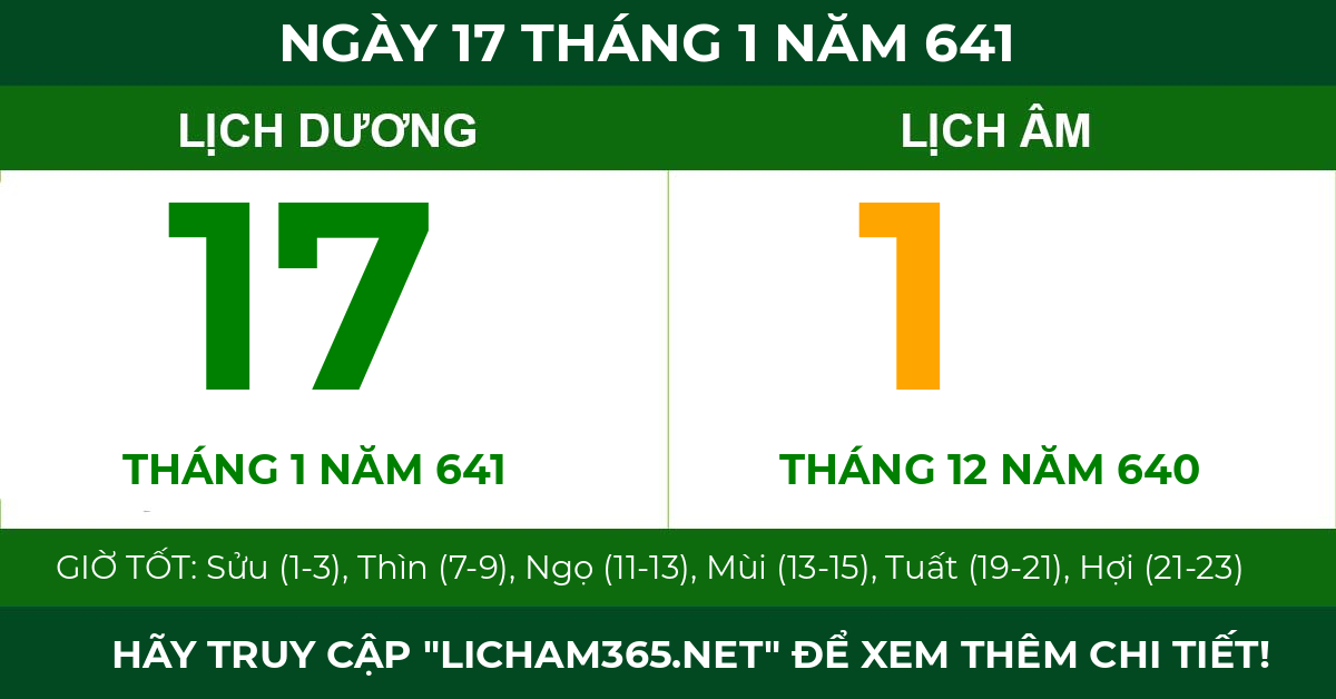 lịch âm ngày 17 tháng 1 năm 641