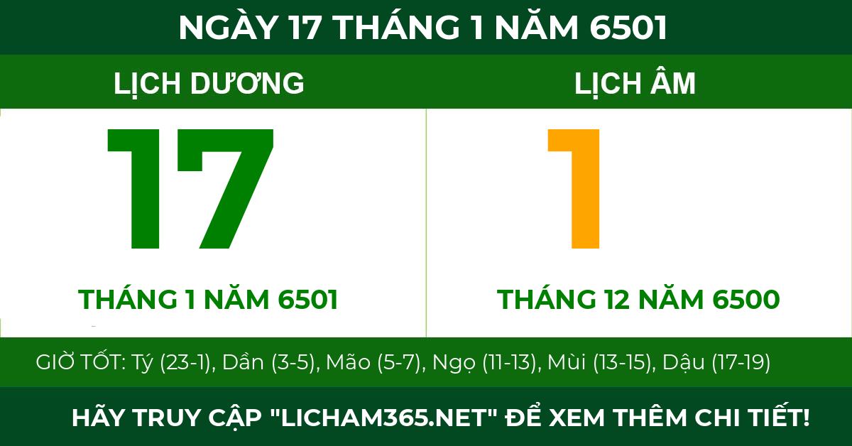 lịch âm ngày 17 tháng 1 năm 6501