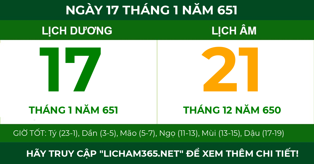 lịch âm ngày 17 tháng 1 năm 651
