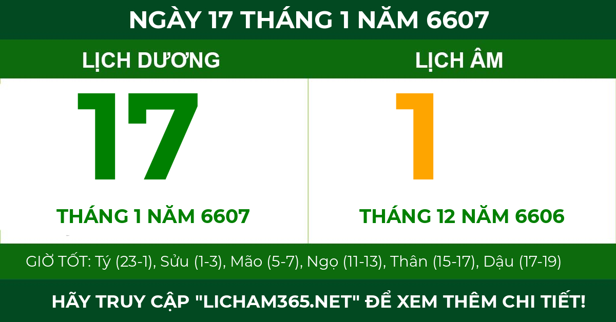 lịch âm ngày 17 tháng 1 năm 6607