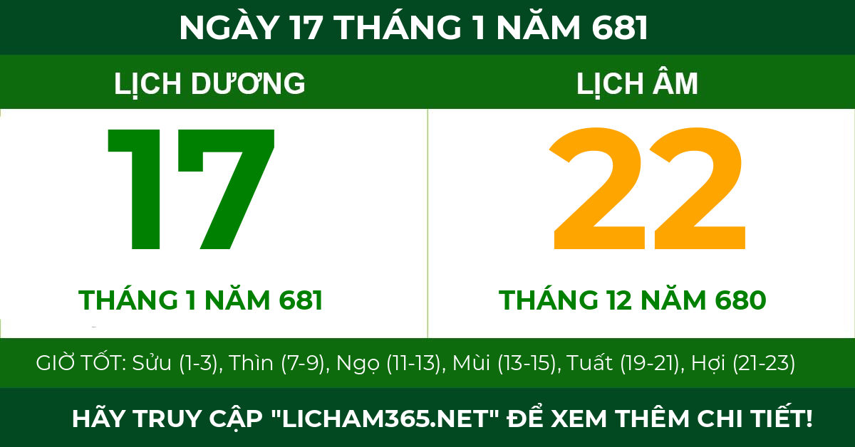 lịch âm ngày 17 tháng 1 năm 681