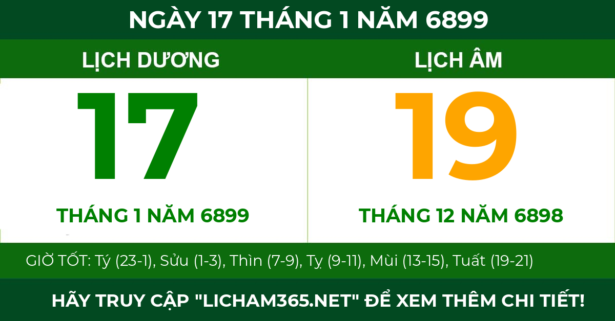 lịch âm ngày 17 tháng 1 năm 6899