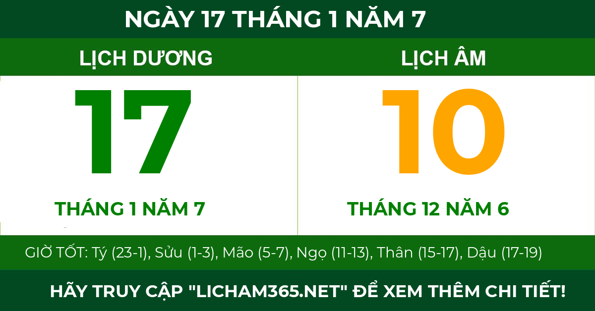 lịch âm ngày 17 tháng 1 năm 7