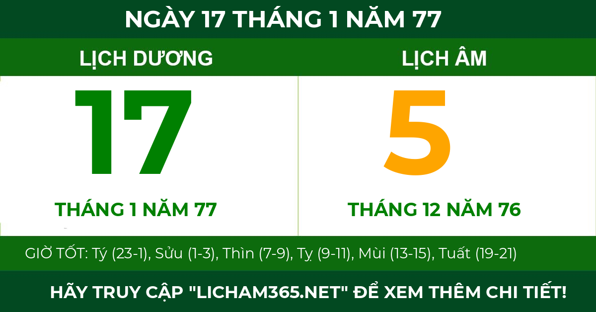 lịch âm ngày 17 tháng 1 năm 77