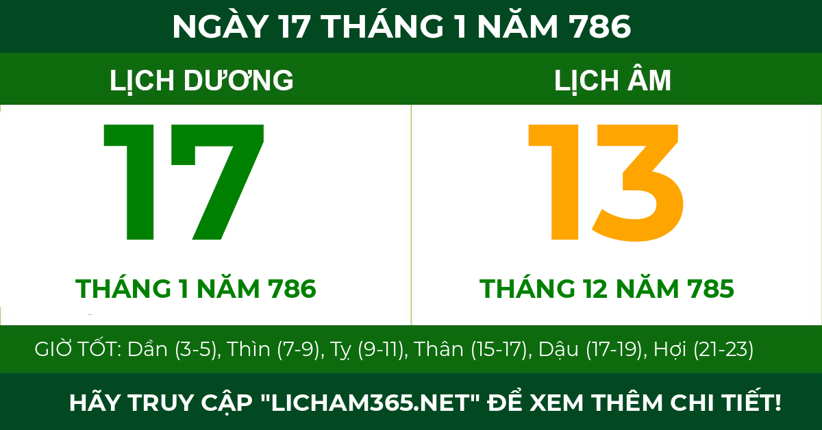 lịch âm ngày 17 tháng 1 năm 786