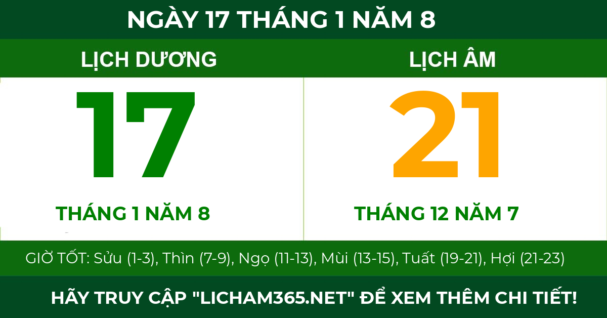 lịch âm ngày 17 tháng 1 năm 8
