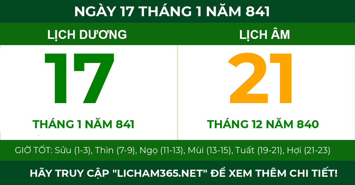 lịch âm ngày 17 tháng 1 năm 841