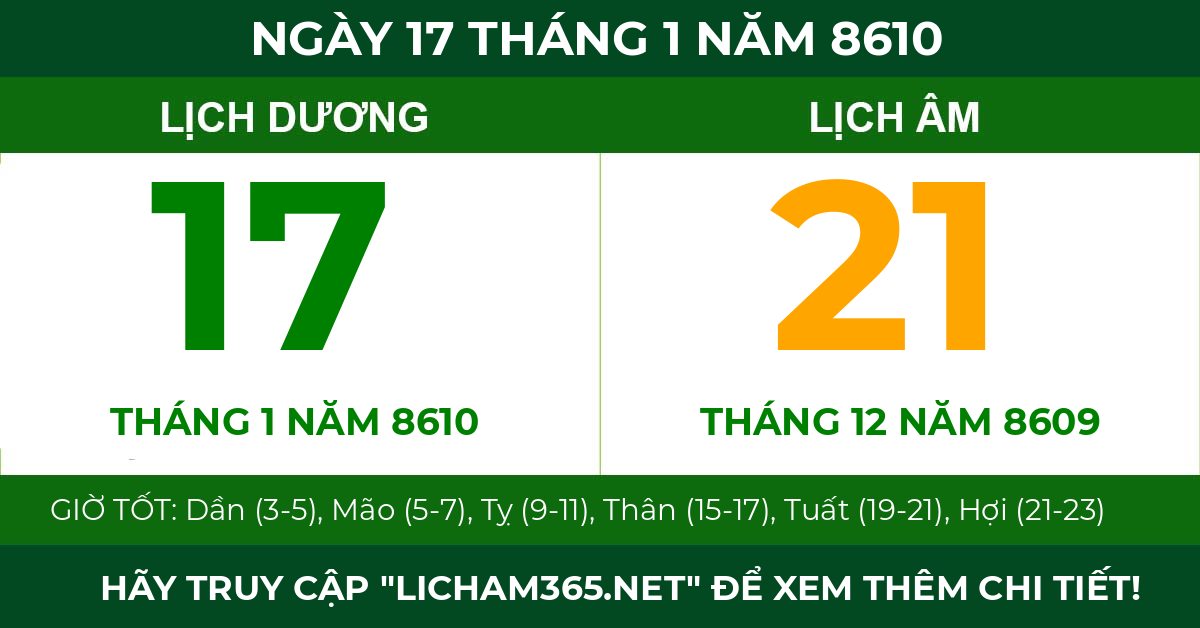 lịch âm ngày 17 tháng 1 năm 8610