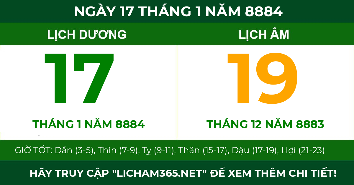 lịch âm ngày 17 tháng 1 năm 8884