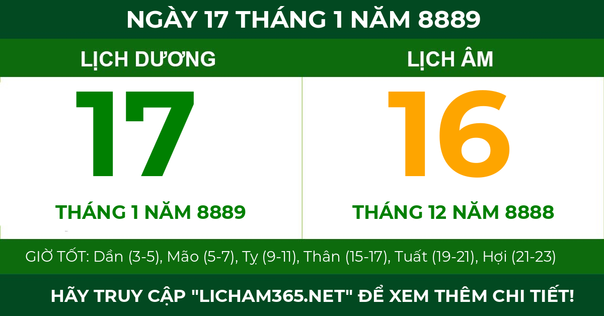lịch âm ngày 17 tháng 1 năm 8889