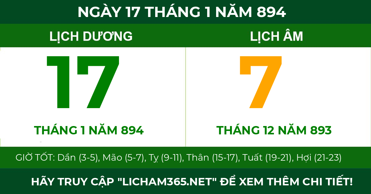 lịch âm ngày 17 tháng 1 năm 894