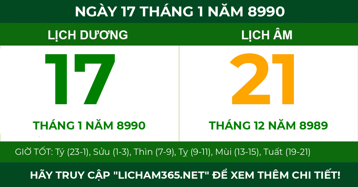 lịch âm ngày 17 tháng 1 năm 8990
