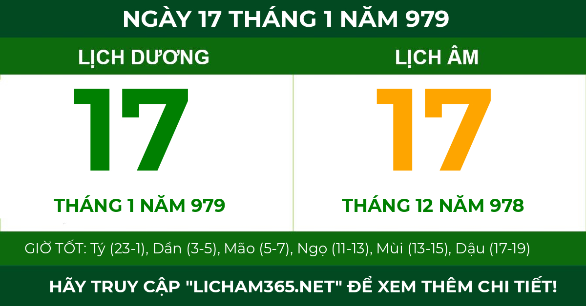 lịch âm ngày 17 tháng 1 năm 979